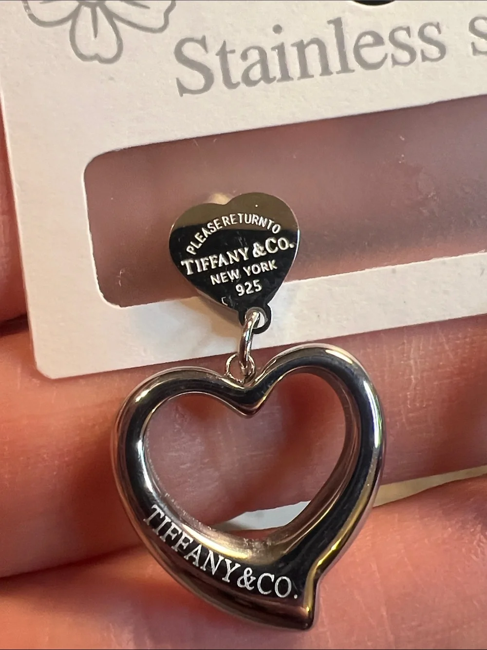 Stainless Steel Silver Open Heart Drop Earrings — Silver